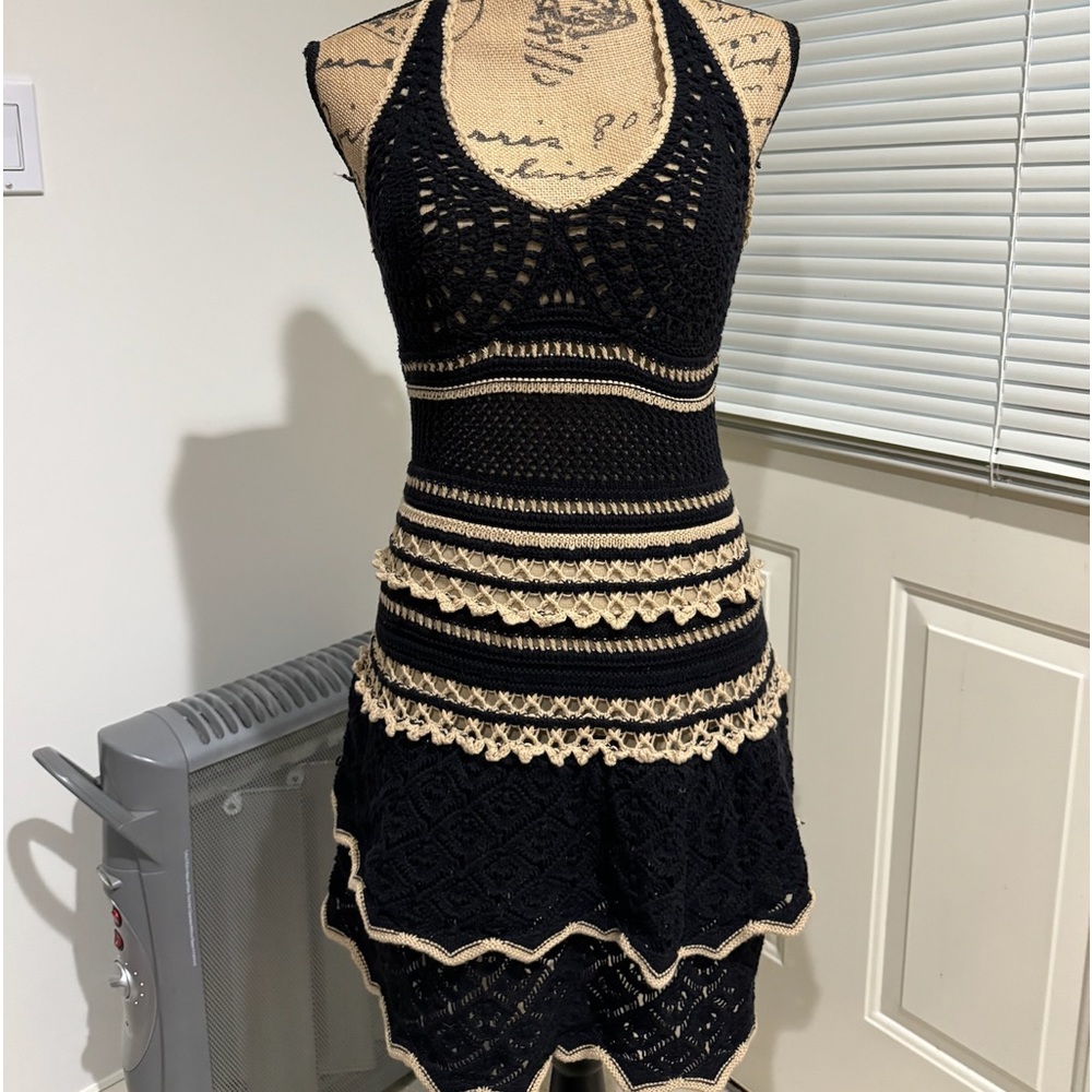Halter black and cream knitted Gypsy dress size XS / S